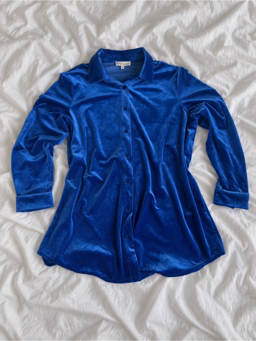 Philosophy Royal Blue Velvet Button-Down Shirt for Kids